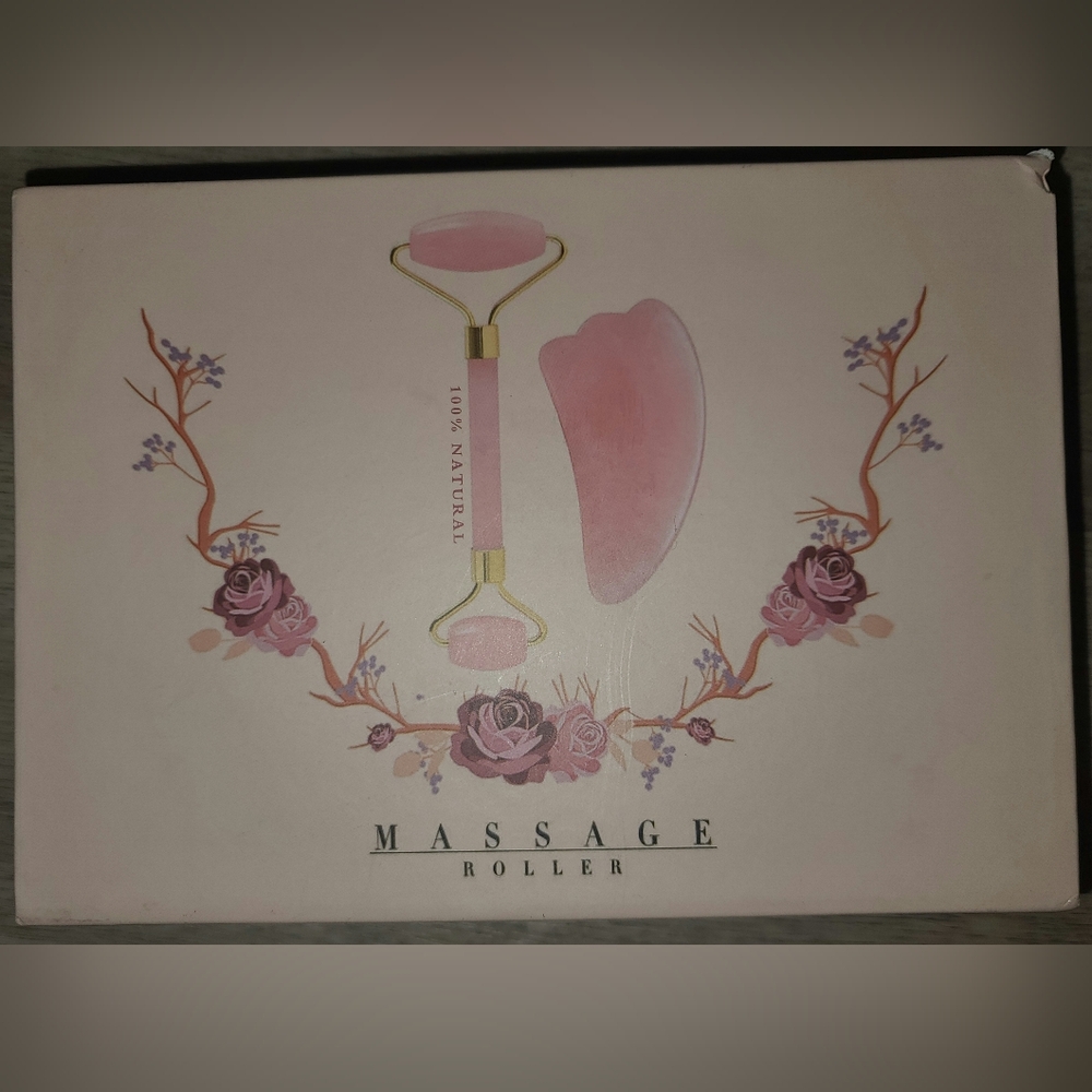 NIB Rose Quartz Roller & Gua Sha Massage Tool Set, Jade Roller for Face
